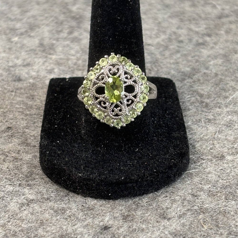 Vintage Filigree Sterling Silver .925 HAN Peridot Ring Sz 8